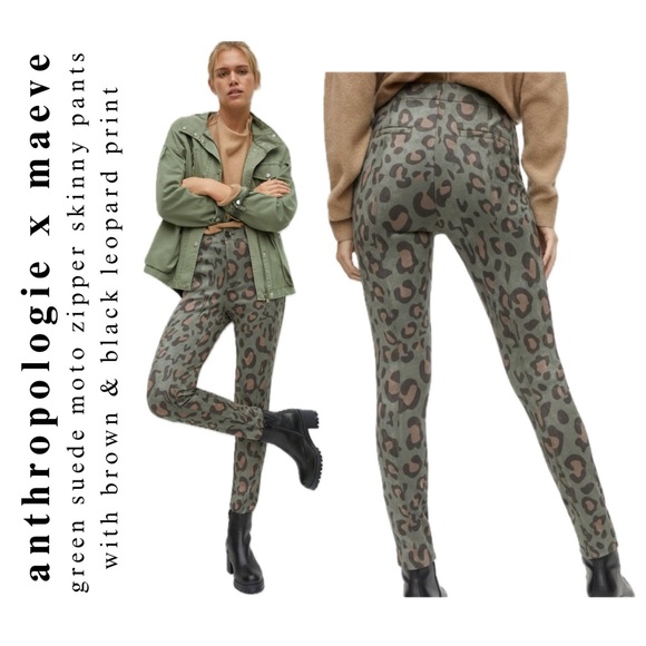 Maeve Anthropologie high rise green suede leopard print zipper legging pants - Picture 4 of 17